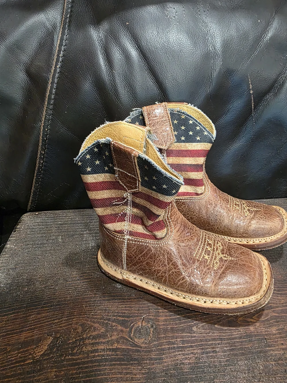 Roper Brown Kids Cowboy Boots with Flag Shaft